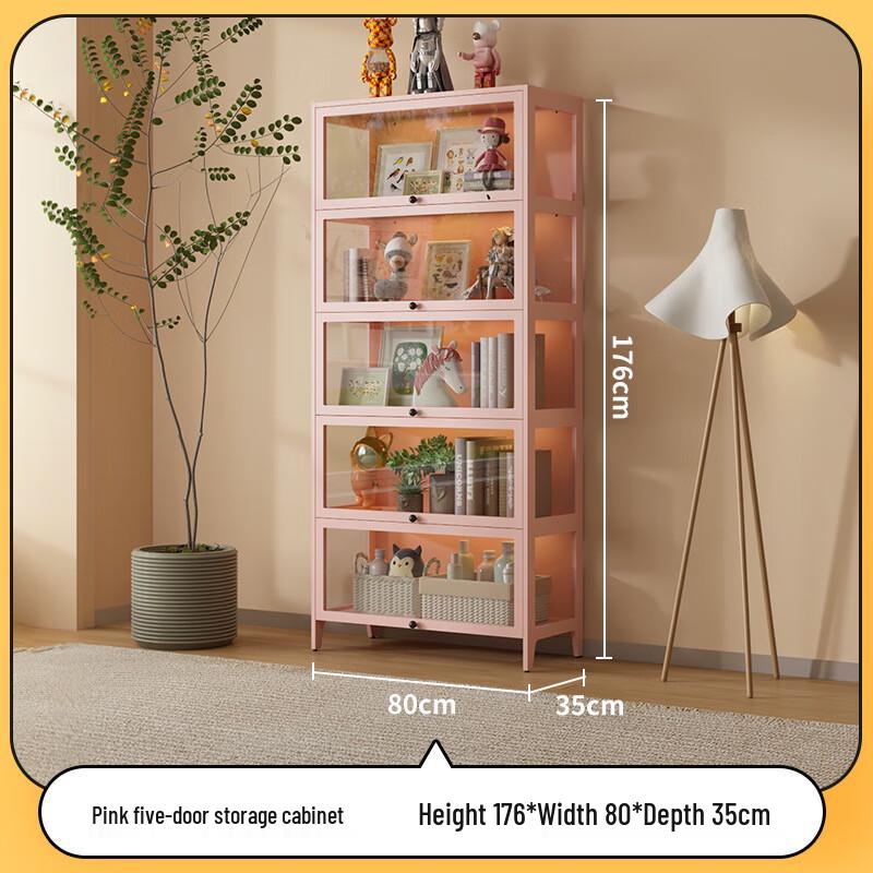 WEZHO Steel Bookshelf with Glass Doors
