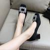 Mode Damen Pumps Mittelhohe Absätze Abendparty Pumps Damen Weicher Samt Kristall Quadratische Schnalle High Heels Dame Sexy Slipper Schuhe