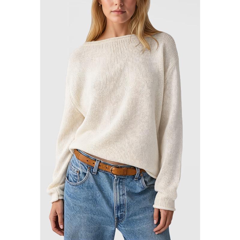 PEYWOW Women's Fashion Casual O-Neck Long Sleeve Autumn Winter Loose Sweaters