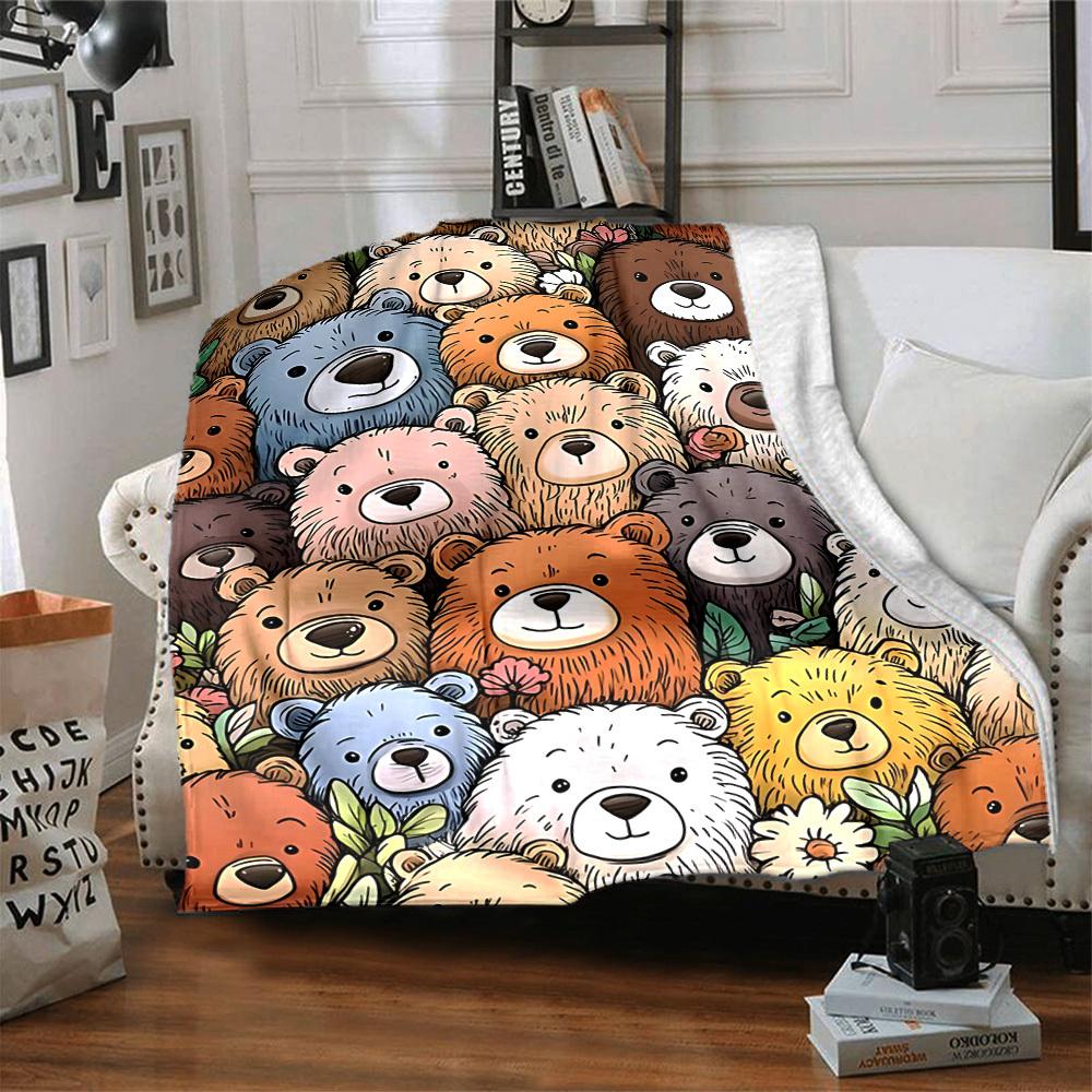 1pc Bear Collection Blanket, Lightweight Flannel Throw Blanket For Sofa, Bed, Travel, Camping, Living Room, Office, Couch, Chair, And Bed