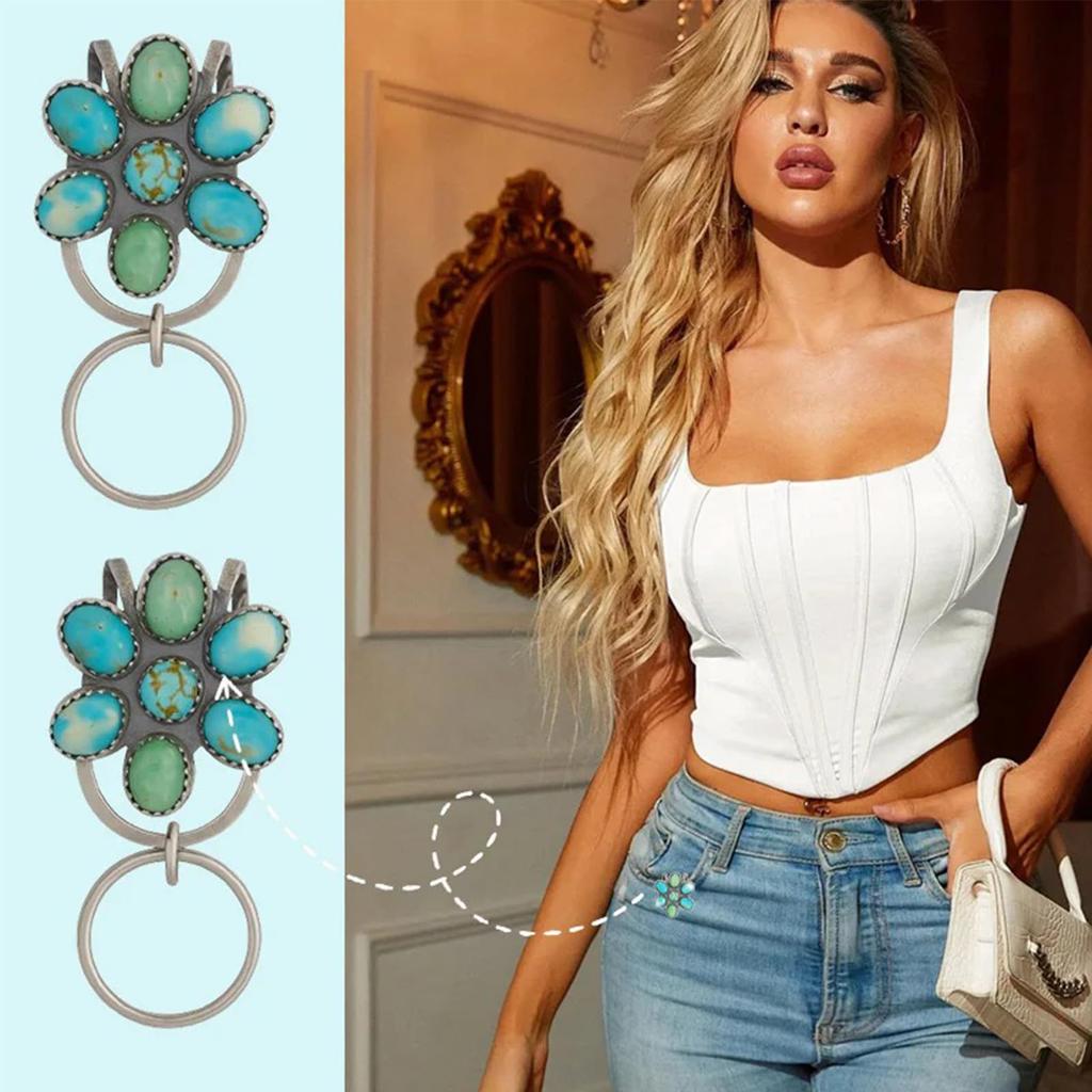 Turquoise Colored Flower Bag Clip Keychain, Backpack, Wallet Accessories