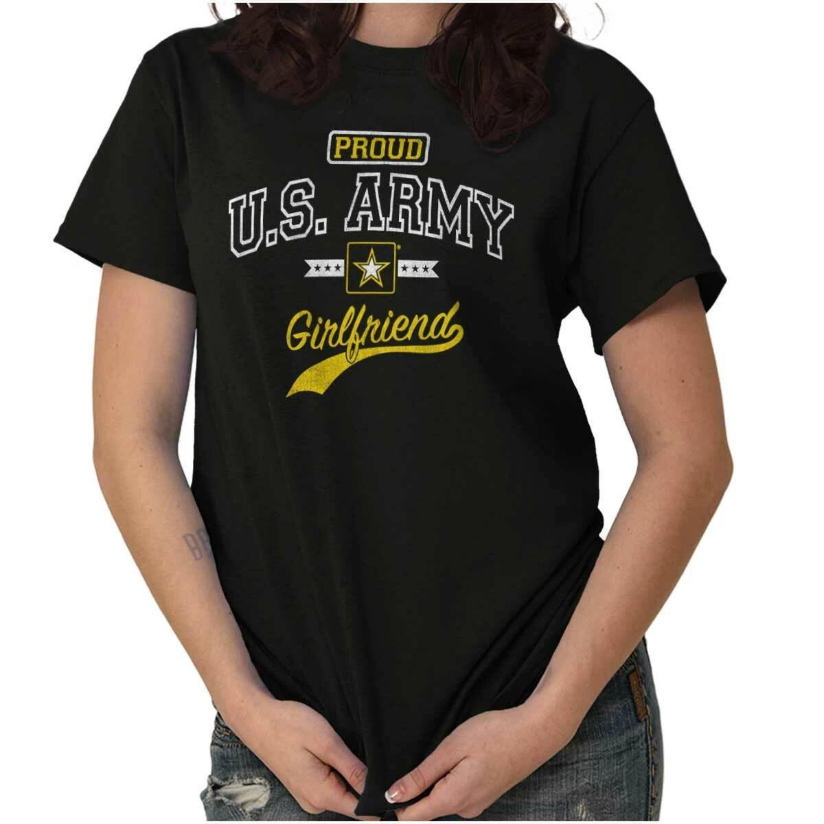 US Army Star Logo Proud Military Girlfriend Womens Graphic Crewneck T Shirt Tee XS