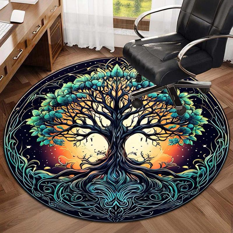 1Pc Tree of Life Circular Print Rug - home decoration Carpet For Living Room Bedroom Flooring Computer Chair Area Rug