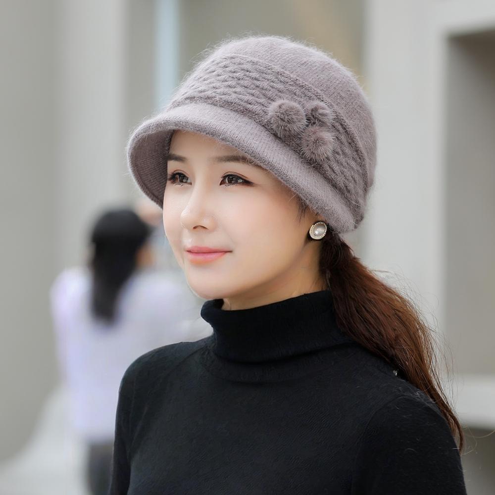 New Women Winter Hat Keep Warm Mom Cap Outdoor Plush Fur Lined Hats For Women Casual Rabbit Fur Bucket Knitted Hat