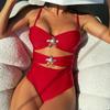 Women's New Solid Color Suspender with Two Sexy One Piece Bikini Swimsuits