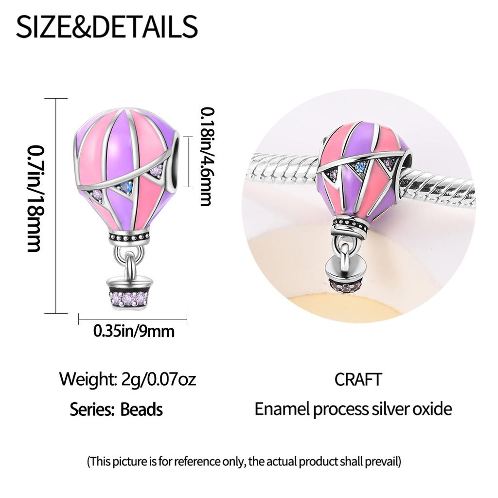 Platerowane białą miedzią srebro 925 koraliki Panjia w stylu serii Starlight balon na gorące powietrze koralikowy naszyjnik bransoletka DIY