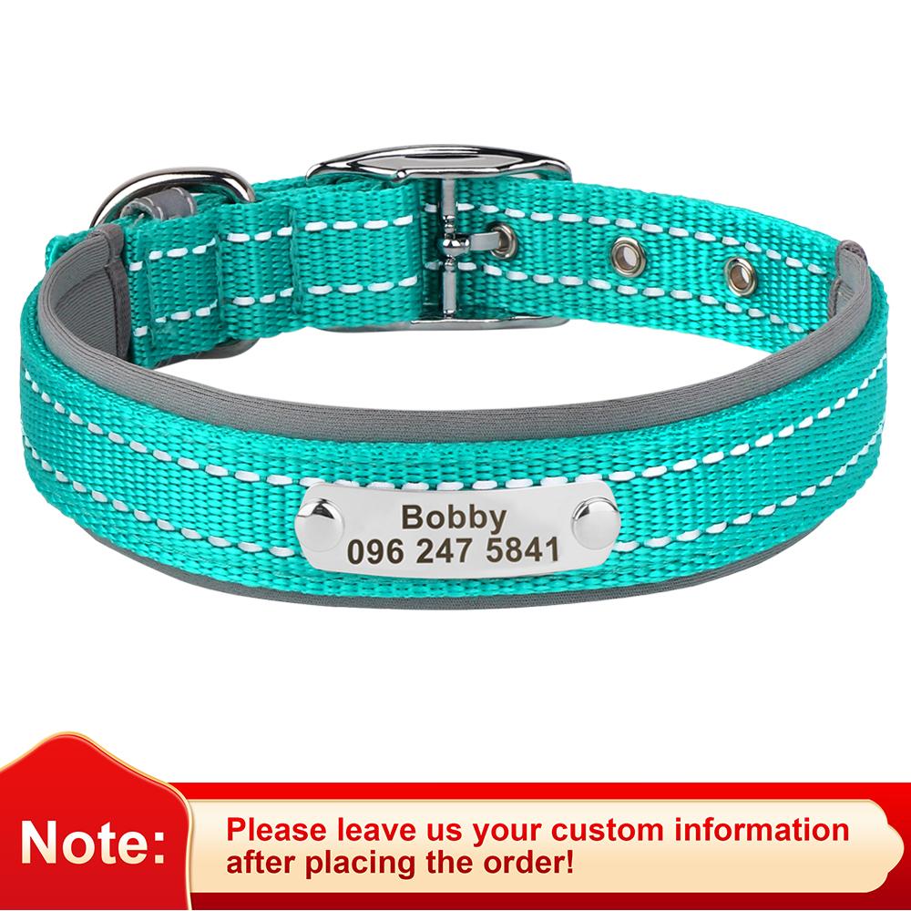 Reflective Dog Collar Free Personalized Dog Necklace Adjustable Engraving Pet Name Collars for Small Medium Large Dogs Pitbulls