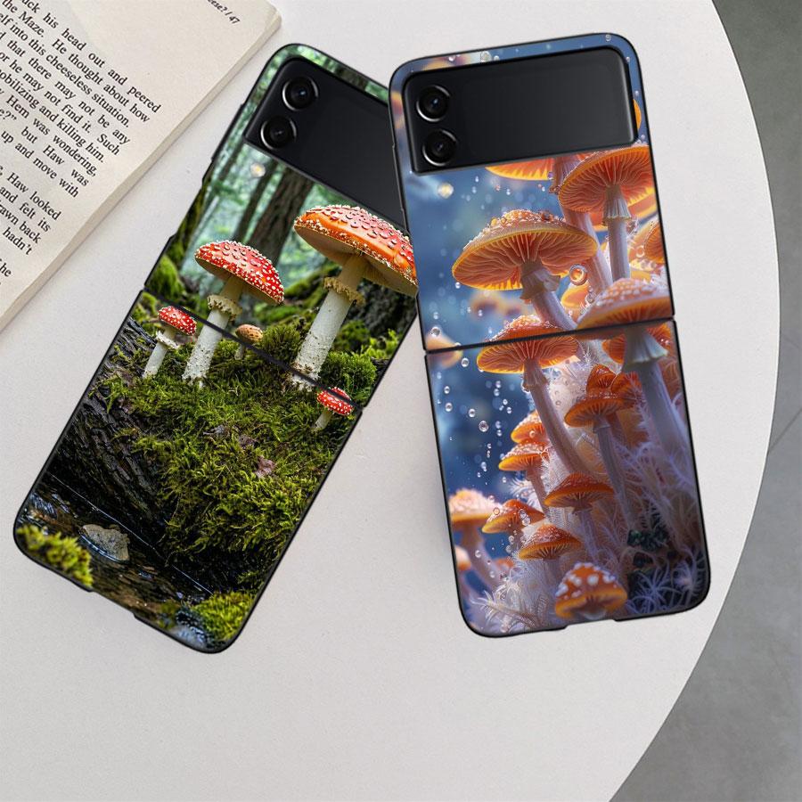 Fungal Aesthetics Phone Case For Samsung Z Flip 7 6 5G Galaxy Z Flip 5 4 3 Black Hard Cell Cover Luxury PC Shell Coque