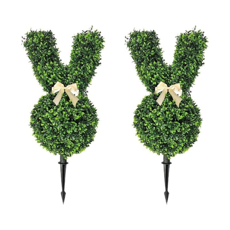 92MF Easter Stake Rabbit Topiary Tree with Realistic Green Pot for Home and Garden Parterre Enhancement