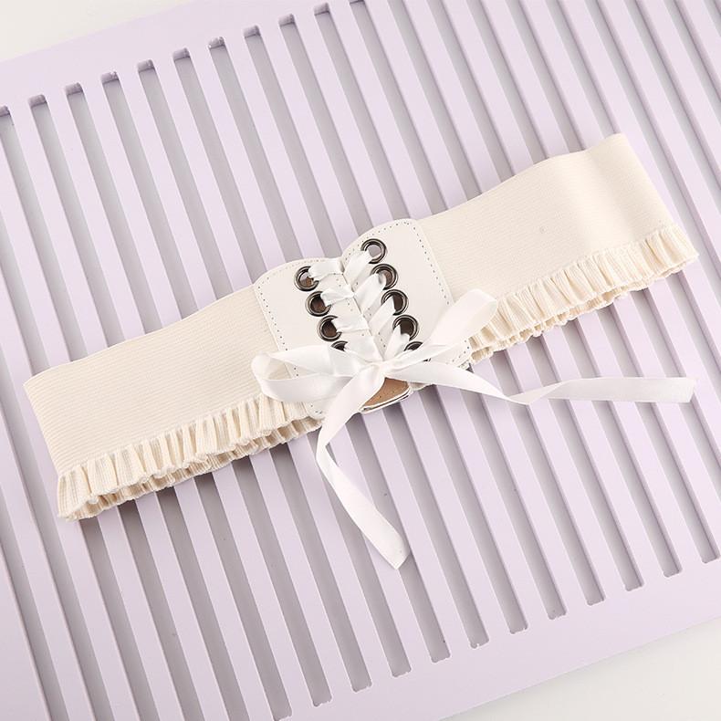 

Simple Solid Color Lace And Strap Decoration Women Casual Elastic Waist Belt For Elegant Dress Decor белый