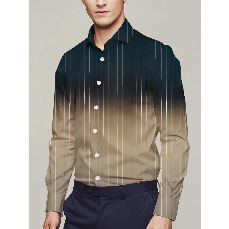 New business casual men's line 3D printed shirt formal spring and summer lapel long-sleeved XS-5XL stretch fabric shirt 2024