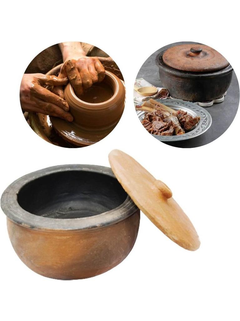 Natural Handmade Baked Clay Casserole Pot with Lid 24 cm
