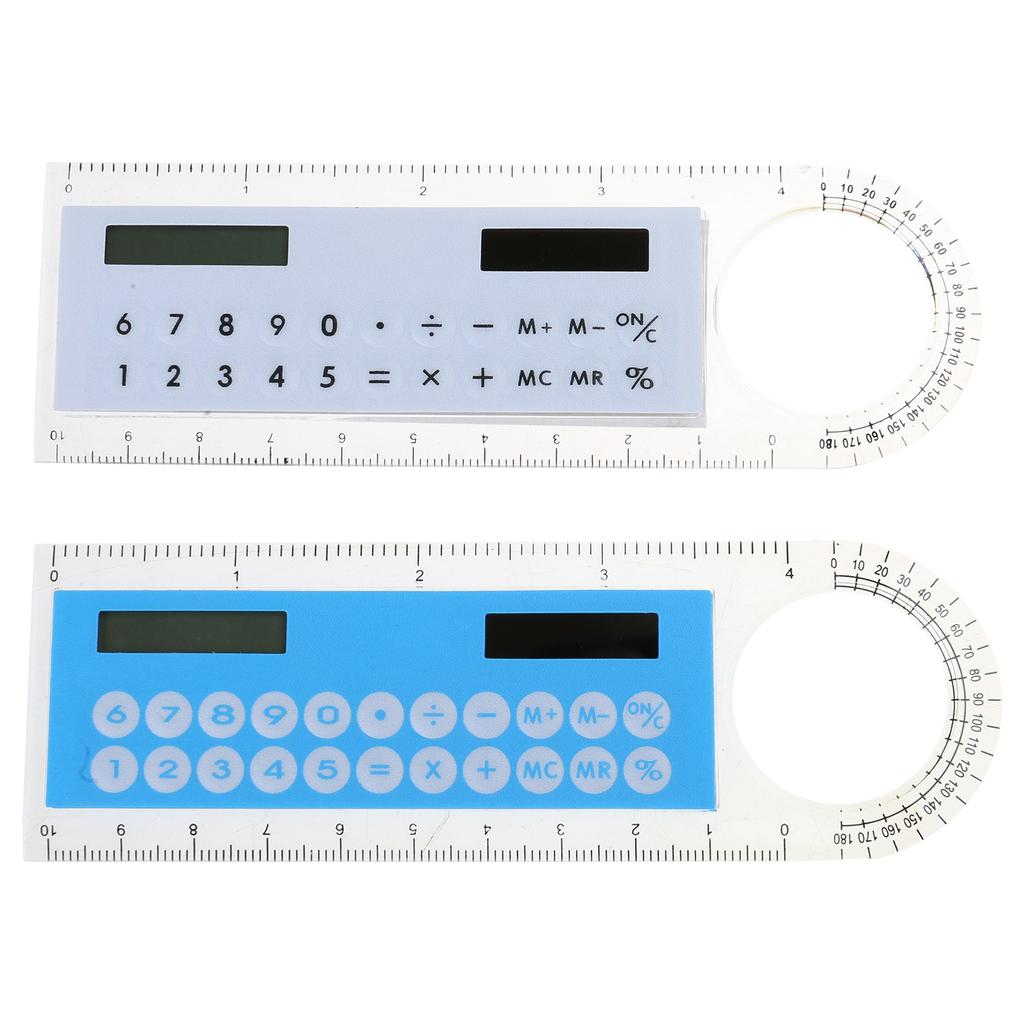 2PCS Multifunctional Calculator 4-in-1 Designed Solar Calculator with Ruler Magnifier and Protractor Gift for Student