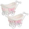 2er-Pack Niedliche geflochtene künstliche Rattantrolley-Süßigkeitenkörbe Miniatur-Kinderwagen für Babyparty-Snackaufbewahrung