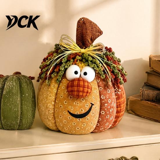 Fabric Pumpkin Decor for Autumn Whimsical Patchwork Pumpkin, Table Decor, Cute Smiling Face Holiday Centerpieces Family Cloth Tabletop Mantel