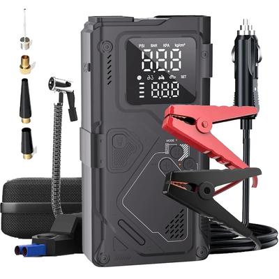 5000A Tepe Gücü ile 6'sı 1 Arada Akü Takviye Cihazı ve Hava Pompası 150PSI Lastik Şişirme Cihazı Benzinli 8L / Dizel 4L DC Güç Kablosu ile 400 Lümen El Feneri