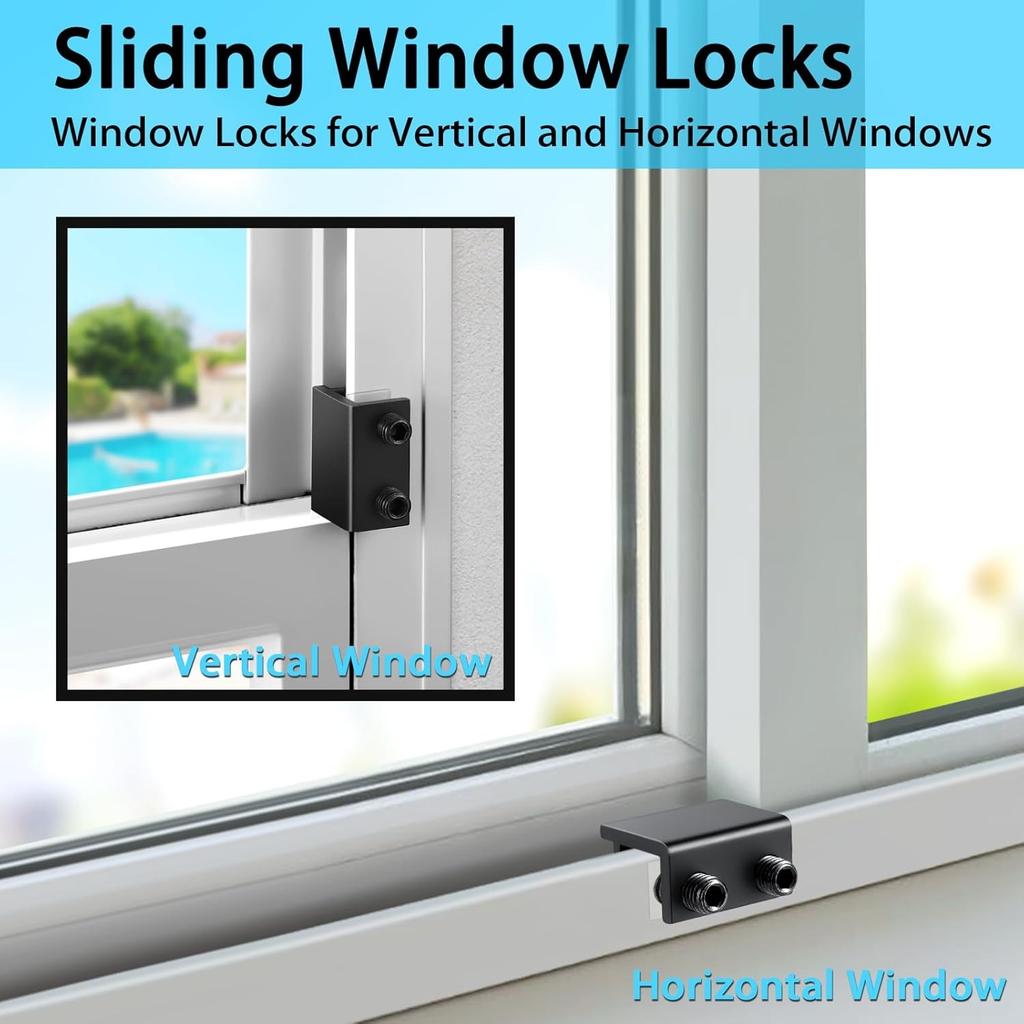 Fechaduras de Janela, Pacote com 4 Fechaduras de Janela de Correr com Chave para Janelas e Portas de Correr Verticais e Horizontais,Fácil de Instalar,Fechadura de Segurança Ajustável para Janela