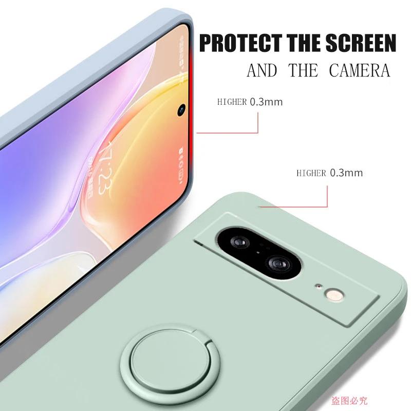 Case for Google Pixel 8 9 Finger Ring Stand Holder Slicone Cover for Pixel 9 Pro XL Solid Color Lens Protection Soft Phone Case