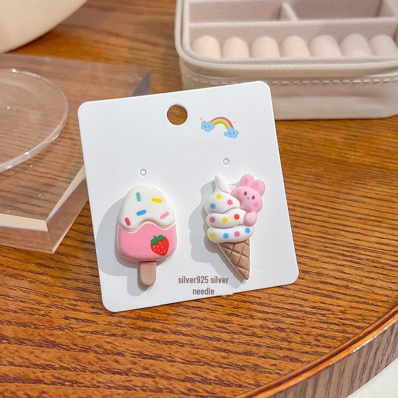 Japanese Kawaii Pastel Rabbit Bear & Strawberry Fruit Earrings with Silver Posts