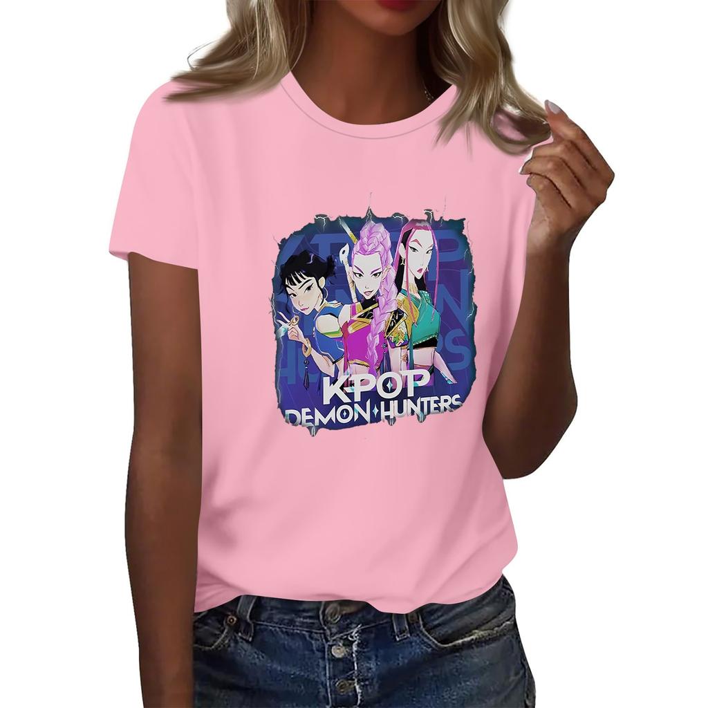 Women's  Group 2D Printed Round Neck Short Sleeve Top