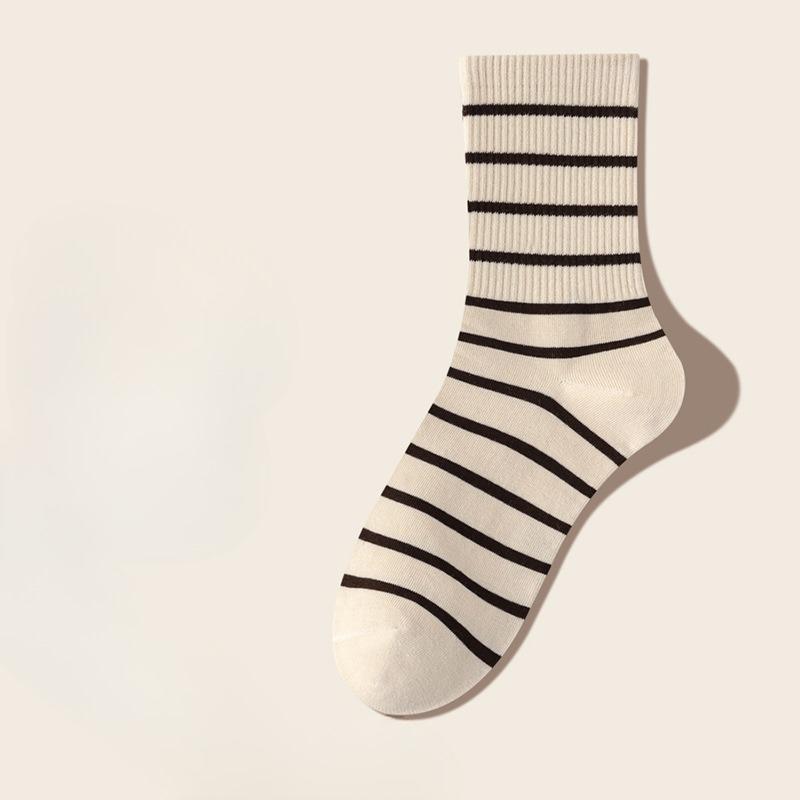 Female Spring and Summer Thin Stripe Sweat Absorbent Deodorant Boneless Moon Tube Cotton Socks