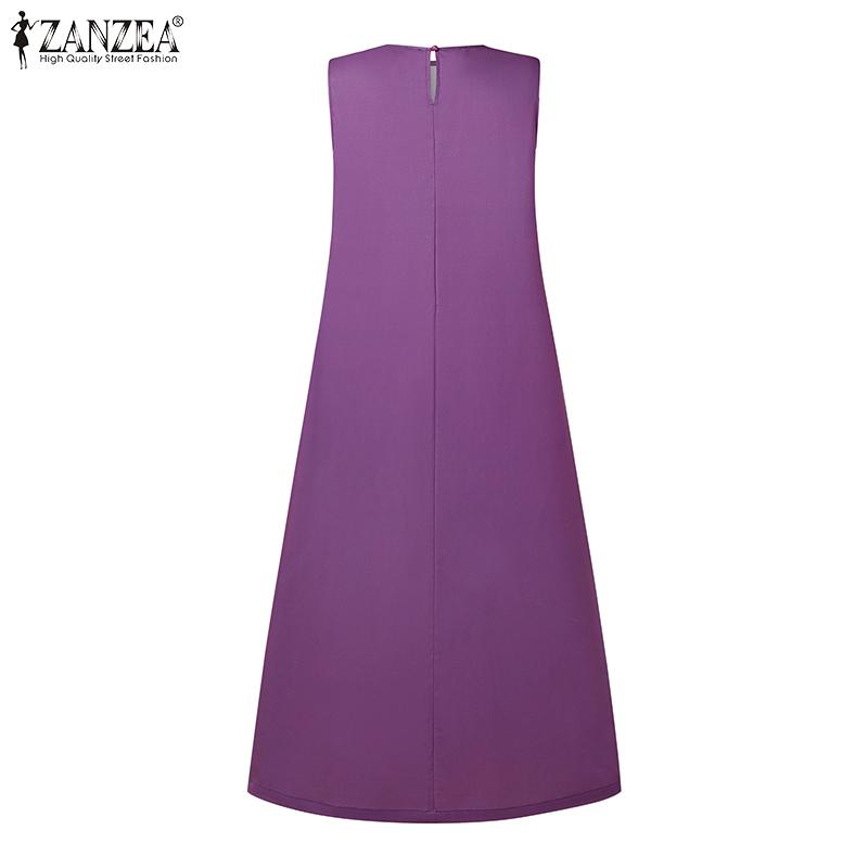 ZANZEA Women Printing Casual Round Neck Sleeveless Summer Dress