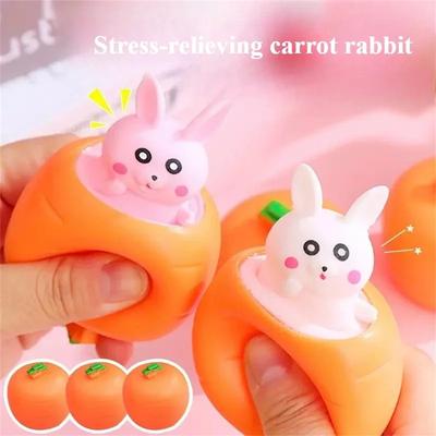 Quetschspielzeug Karotte Hase Fidget Toys Pop Up Squishy Hase in Karotte Stressabbau für Kinder Erwachsene Neuheit Spielzeug Ostergeschenk