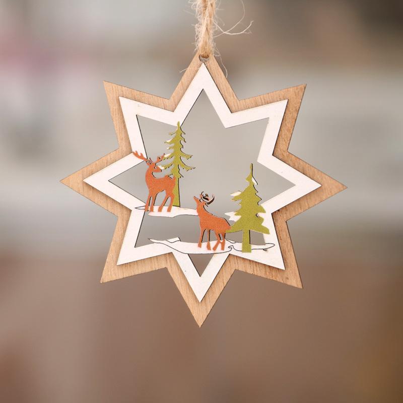 Wooden Christmas Hanging Ornaments 3D Hollow Design Cute Patterns For Home Party Holiday Decor