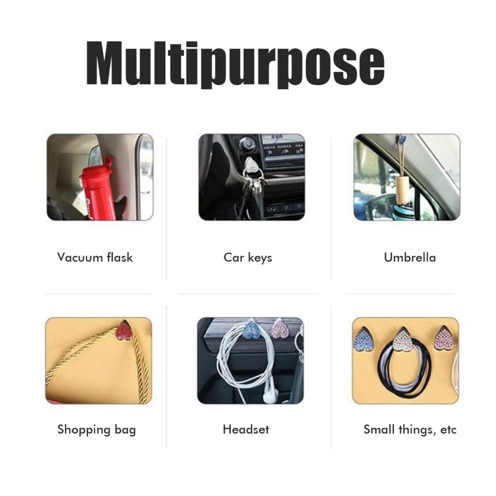 Excras Car Hook, Mini Hook, Heart Shaped, Glitter, Adhesive Type, Diamond, Car Accessories, Wallet,