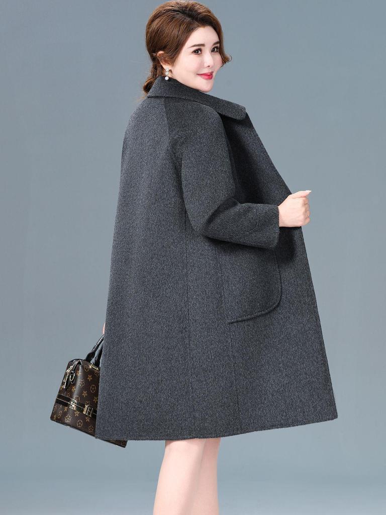 2025 New Autumn/Winter Double-Sided Cashmere Coat for Middle-Aged & Elderly Women - Mid-Length, High-End Wool Overcoat