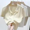 French Thin Polo Collar Sweater for Women in Summer, Slim Short-sleeved and Versatile Short Cardigan Top for Little People