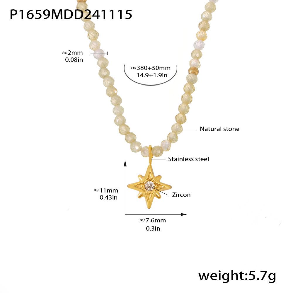Qiong Yao Stainless Steel Zircon Star Pendant Natural Stone Clavicle Necklace Women s Elegant Jewelry