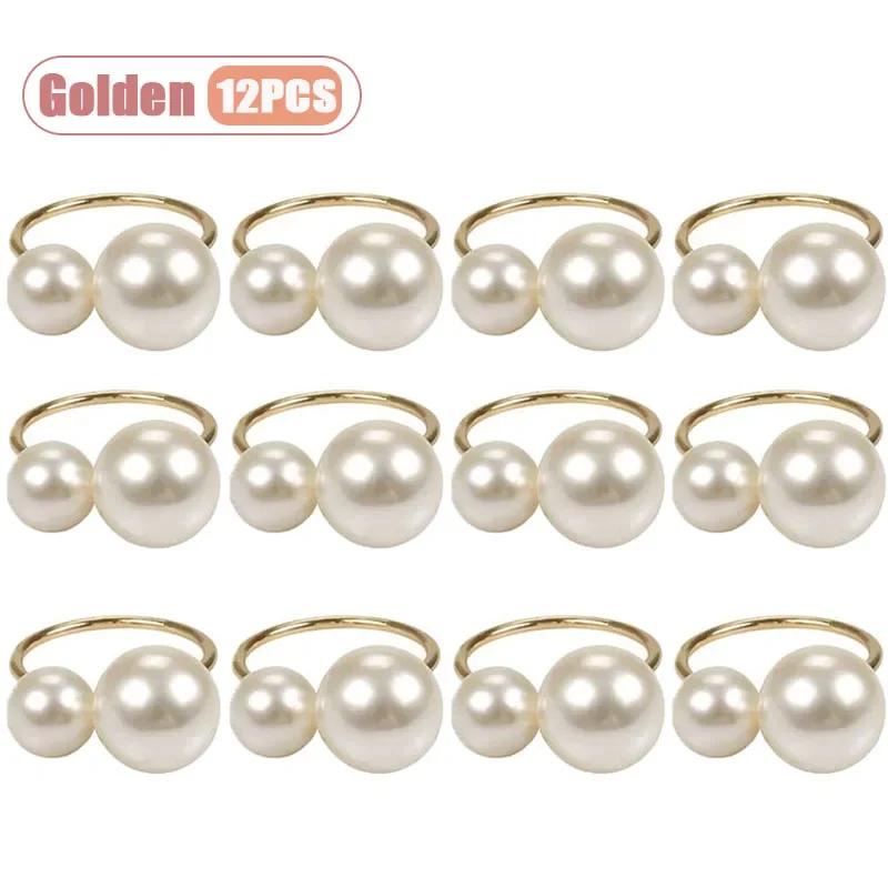 1-24PCS Large and Small Pearl Metal Napkin Rings Wedding Party Holiday Christmas Dinner Decor Gift for Banquet Table Setting
