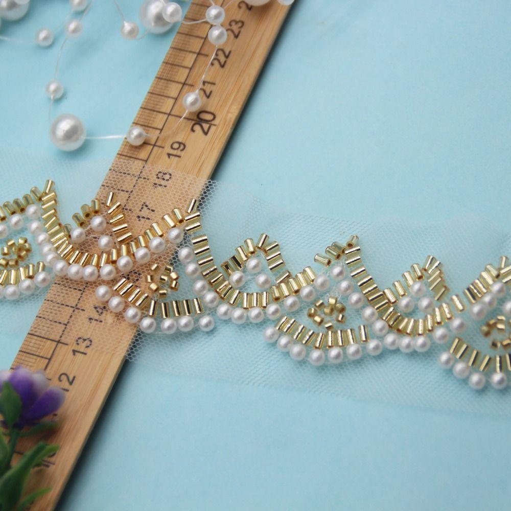 Dentelle Perles d'Ongles Dorées 5 yards Bande de Perles de Verre Collier Ceinture de Taille Accessoire pour Cheveux