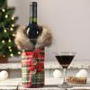 Mingguan Christmas Plaid Fur Collar Wine Bottle Cover & Bag