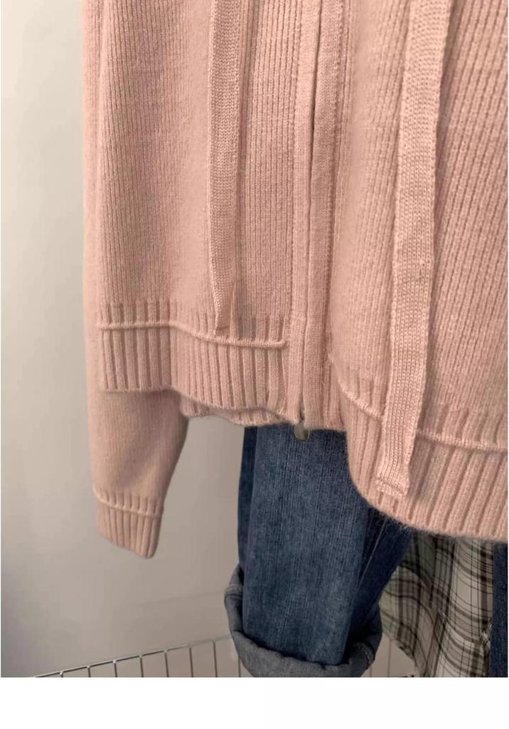 Women's Korean Style Hooded Double Zipper Knit Cardigan Jacket for Autumn/Winter