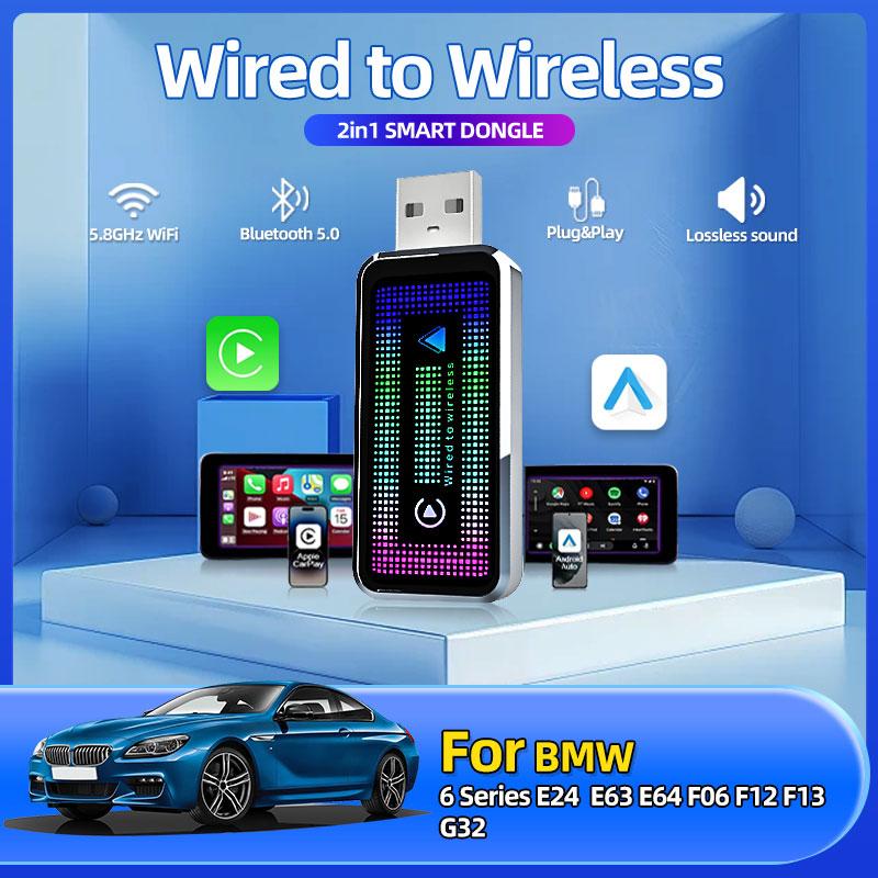 

2in1 Wireless CarPlay Android Auto Wireless Smart Dongle Mini Box Plug And Play For BMW 6 Series E24 E63 E64 F06 F12 F13 G32 чёрный