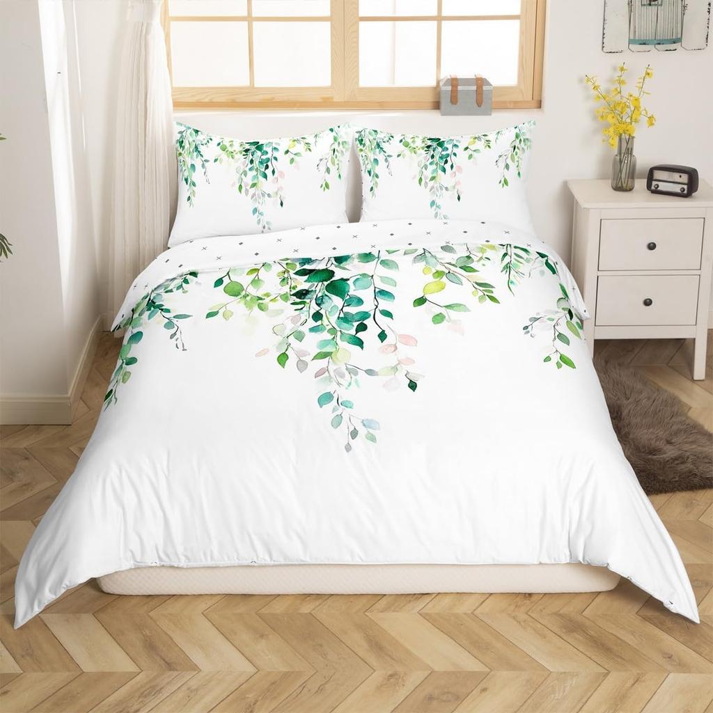 Tinte Malerei Stil Bettbezug Queen King Size Modern Einfach Aquarell Pflanze Blatt Bettwäsche Set Kinder Erwachsene Damen 3-teiliges Set
