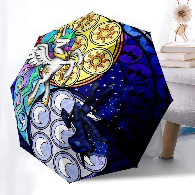 

1pc Stained Glass Unicorn & Dragon Design Automatic Folding Umbrella - Portable 3-Fold Design, 8-Bone Iron Frame Outdoor Umbrella, Perfect Gift for Fa