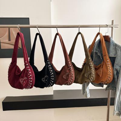 Kabelky do podpaží z umělé semiše ve tvaru půlměsíce pro ženy Luxusní designové kabelky a peněženky Vintage taška přes rameno s nýty a kamínky