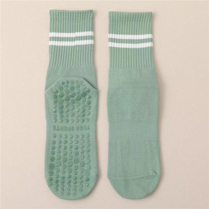 Chaussettes professionnelles antidérapantes à cinq doigts mi-mollet pour Pilates et Yoga avec deux rayures, Idéales pour le sport et les sols