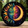 2D Flat Yin Yang Wall Art Dual Sided Aluminum Sun Moon Decor Vibrant Hues On Black Background For Home