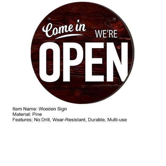 Pine Wood Double-Sided Reversible Hanging Sign, Business Open Closed Sign, Holiday Decor with Rope Hanging No Drill for Office Home Use