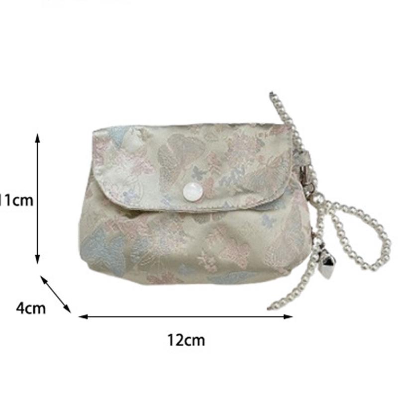 Street Trendy Butterfly Jacquard Makeup Bag Women's Multi-functional Mini Storage Pouch with Pearl Chain