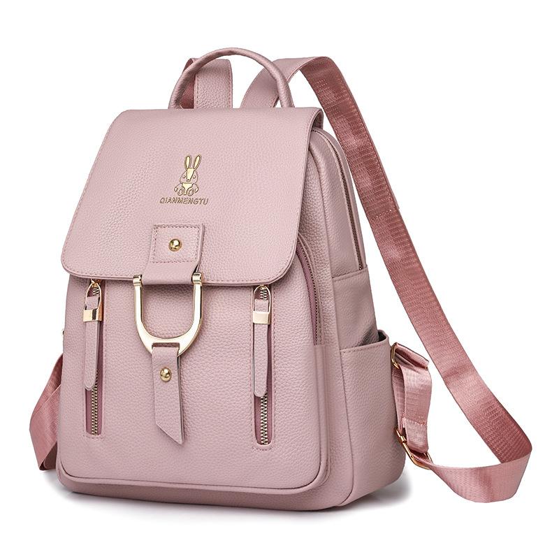 Women's Soft Leather Backpack Solid Color Travel Backpack