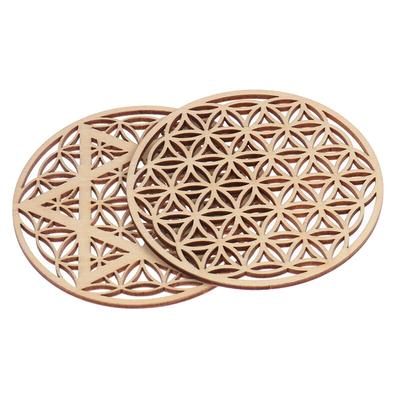1PC Chakra Flower of Life Natural Symbol Wood Round Edge Circles Carved Coaster For Stone Crystal Set Home Kitchen DIY Decor