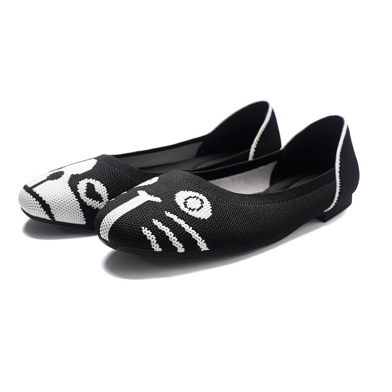 Spring and Autumn Flying Knitted Single Shoes Doudou Shoes Pregnant Women's Round Head Flat Bottom Pointed Head Women's Knitted Flying Thread Egg Roll