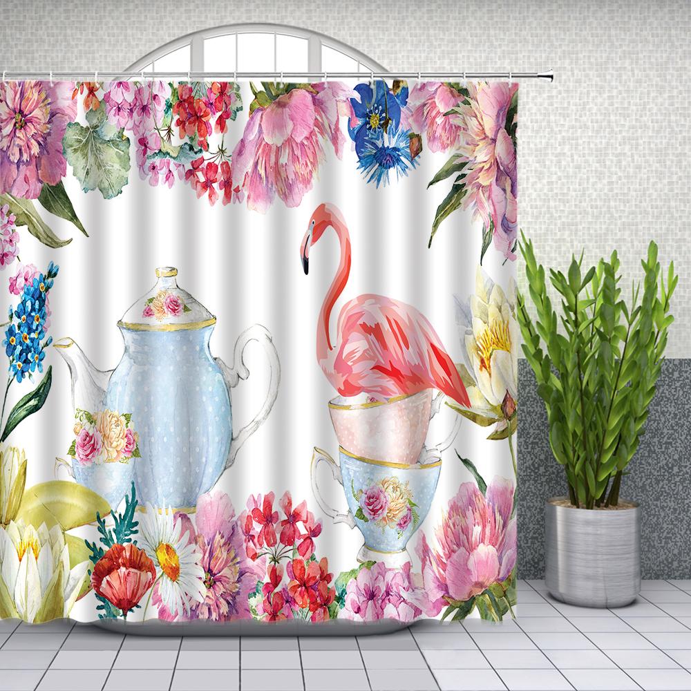 1 pack of Nordic Flamingo pattern shower curtain waterproof cloth bathroom curtain bathroom water-blocking partition curtain W90xH180cm