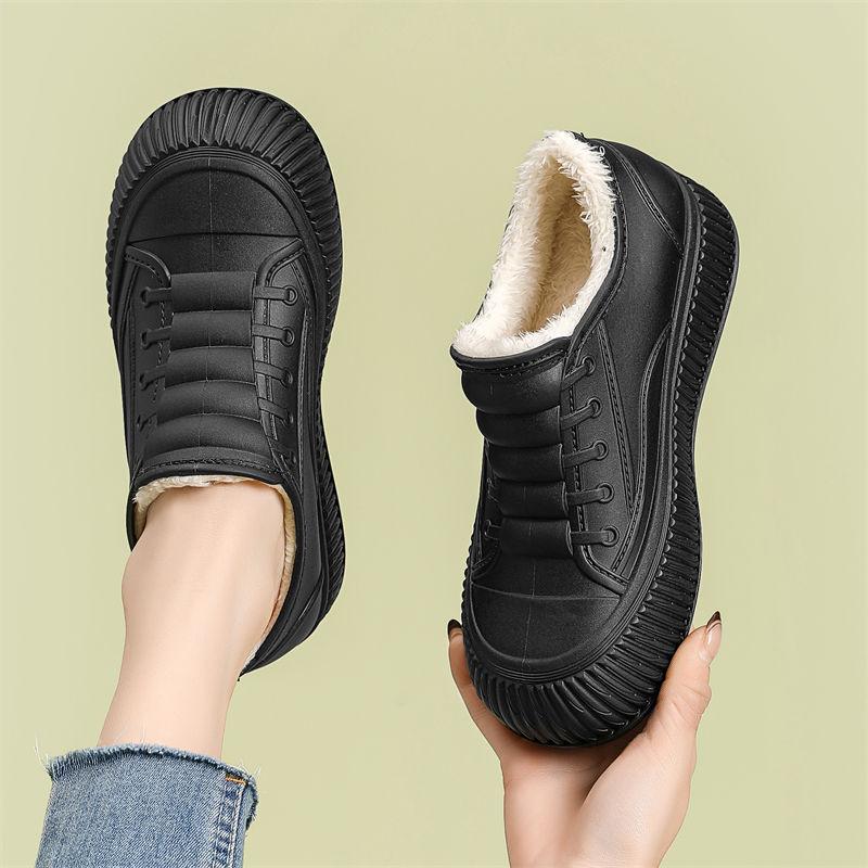 Fashionable Women's Shoes with Height Increase Inside Low Cut Rain Shoes Rubber Shoes Lightweight Wear-resistant, and Plush Warm Flat Low Water Shoes