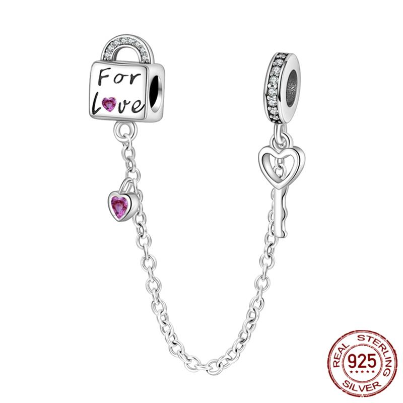 Breloque Chaîne de Sécurité Étoiles et Lune Trèfle à Quatre Feuilles en Cuivre pour Bracelet Authentique DoItYourself Bijoux Cadeaux